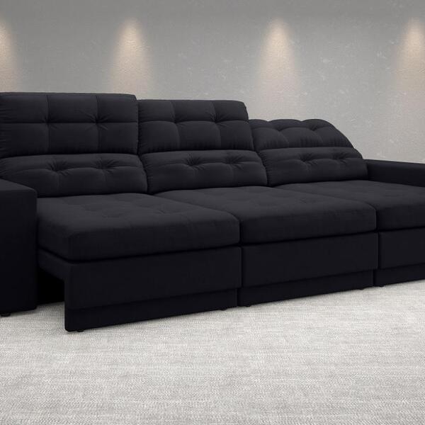 Sofá 4 Lugares Net Jobim Assento Retrátil E Reclinável Preto