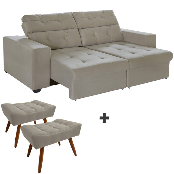Sofá 4 Lugares New Itália 2,50m Retrátil, Reclinável, Com 2 P