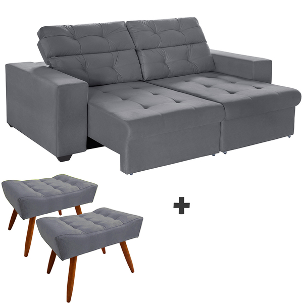 Sofá 4 Lugares New Itália 2,70m Retrátil, Reclinável, Com 2 P