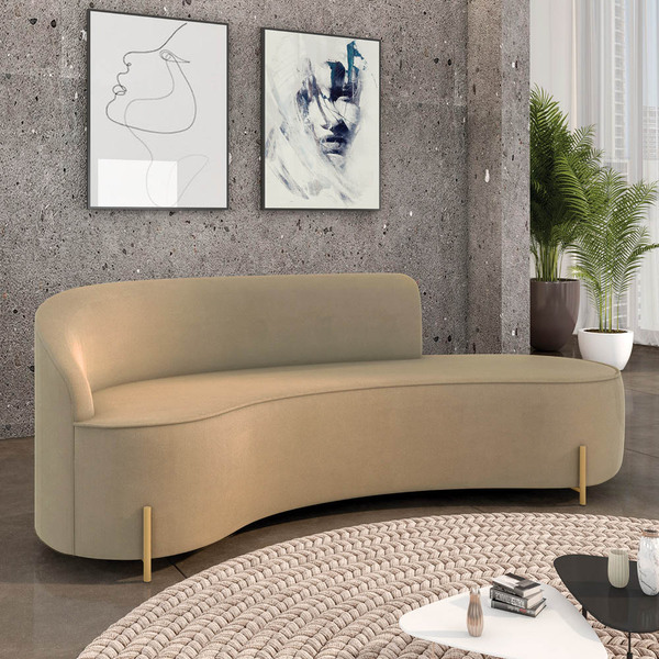 Sofá 4 Lugares Orgânico 220cm Morgan Pé Aço Dourado Suede D03