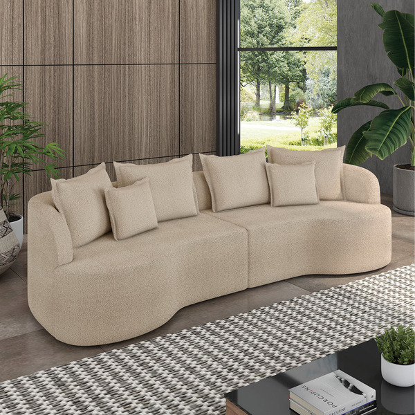 Sofá 4 Lugares Orgânico Living 250cm Mersa Bouclê Creme K01 -
