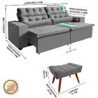 Sofá 4 Lugares Retrátil 2,52m Com Usb E 2 Puffs Cinza