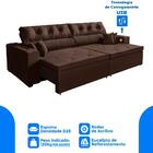 Sofá 4 Lugares Retrátil 2,62 M, Tecnologia Usb Marrom