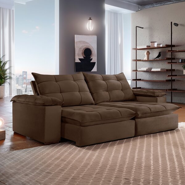 Sofá 4 Lugares Retrátil E Reclinável 250cm Espanha  Veludo  M