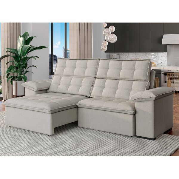 Sofá 4 Lugares Retrátil E Reclinável 270cm Denver Bege