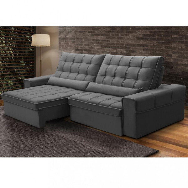 Sofá 4 Lugares Retrátil E Reclinável 290cm Bipartido Veludo A