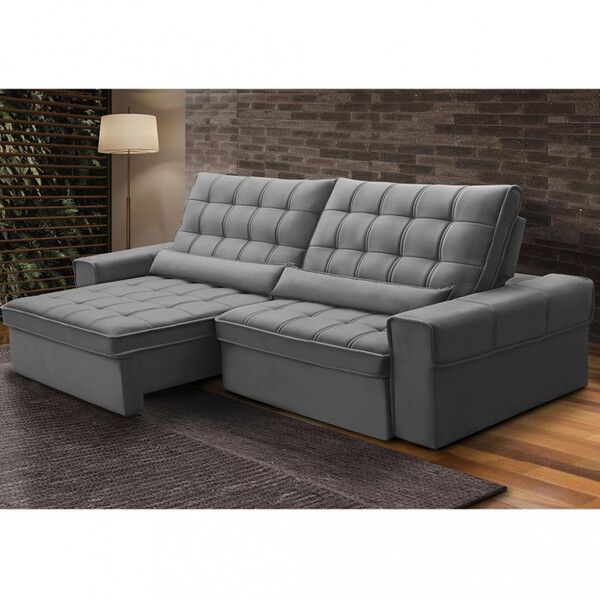 Sofá 4 Lugares Retrátil E Reclinável 290cm Bipartido Veludo A