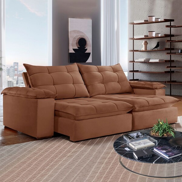 Sofá 4 Lugares Retrátil E Reclinável Espanha 250cm Ferrugem -