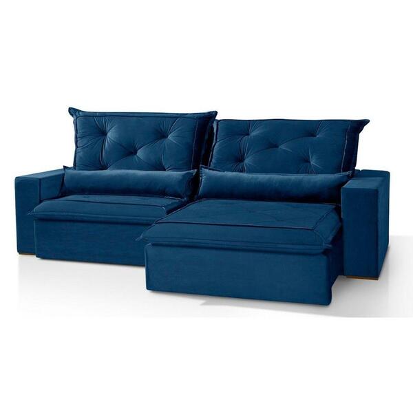 Sofá 4 Lugares Retrátil E Reclinável Espuma Soft Azul