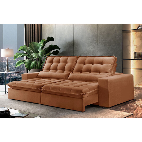 Sofá 4 Lugares Retrátil E Reclinável Orion 2.50m Veludo Terra