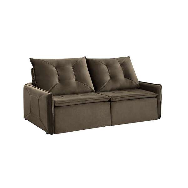 Sofá 4 Lugares Retrátil E Reclinável Slide Veludo Marrom 260