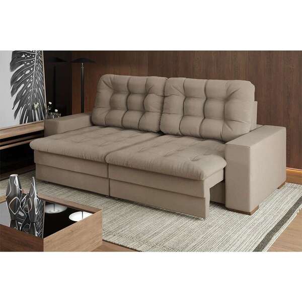 Sofá 4 Lugares Retrátil Lubeck Plush Suede Bege 250 Cm