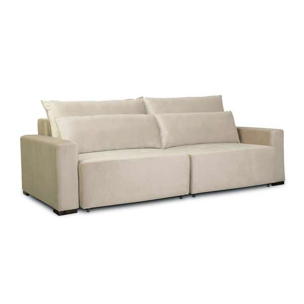 Sofá 4 Lugares Retrátil Pavia Veludo Bege