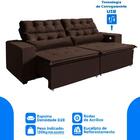 Sofá 4 Lugares Retrátil Reclinável 2,52m 3 Portas Usb Marrom