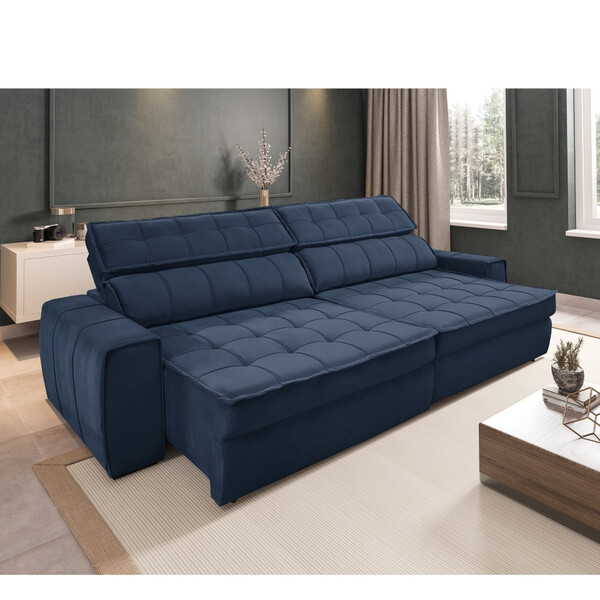 Sofá 4 Lugares Retrátil Reclinável 2,94m Veludo Premiatto Gra