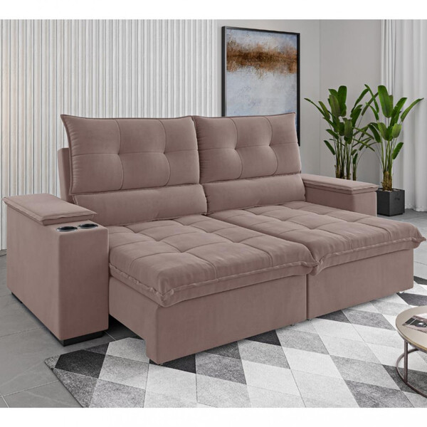 Sofá 4 Lugares Retrátil Reclinável 230cm Veludo Florence Viero Móveis ...