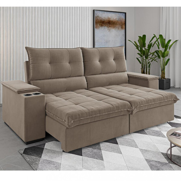 Sofá 4 Lugares Retrátil Reclinável 230cm Veludo Florence Vier