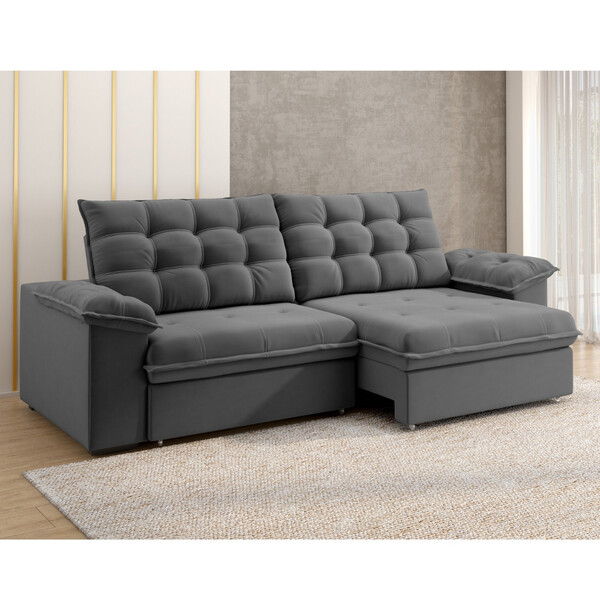 Sofá 4 Lugares Retrátil Reclinável 250cm Slim Veludo Palermo
