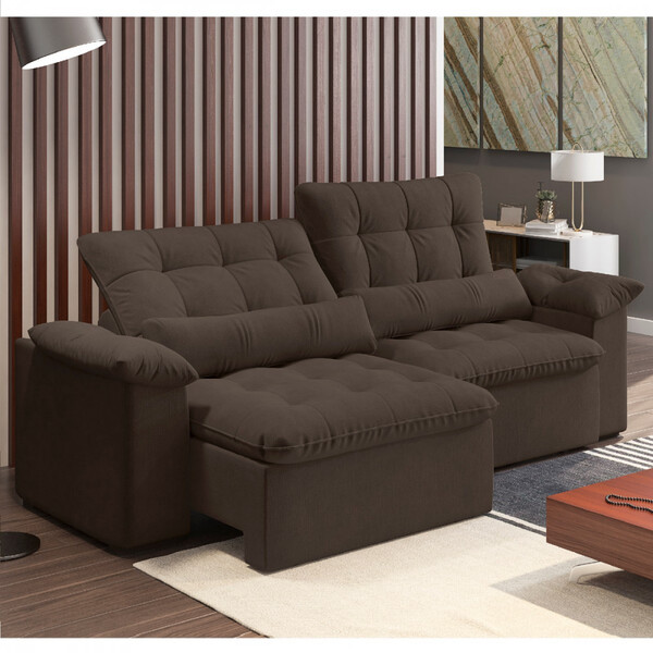 Sofá 4 Lugares Retrátil Reclinável 250cm Veludo Austin Estofa