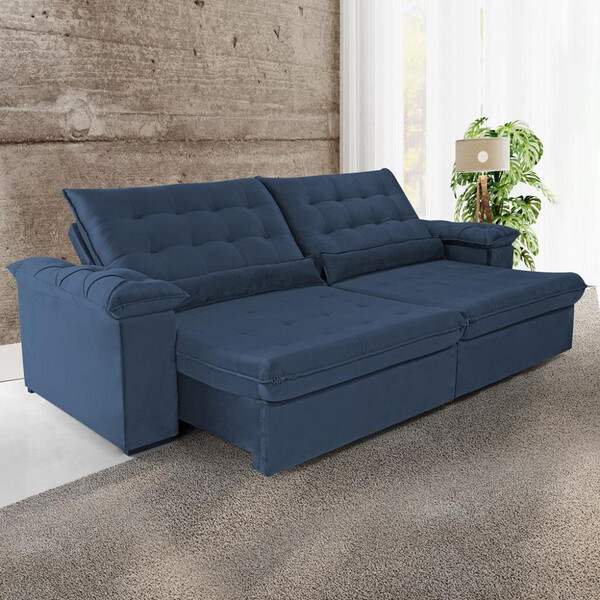 Sofá 4 Lugares Retrátil Reclinável 290cm Veludo Premier Wood