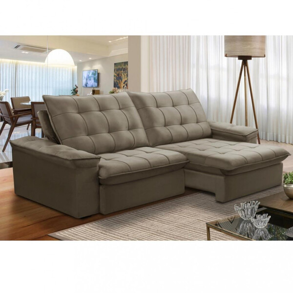 Sofá 4 Lugares Retrátil Reclinável Veludo 250cm Batam Ferguile