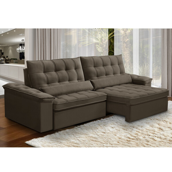 Sofá 4 Lugares Retrátil Reclinável Veludo 250cm Bipartido Fir