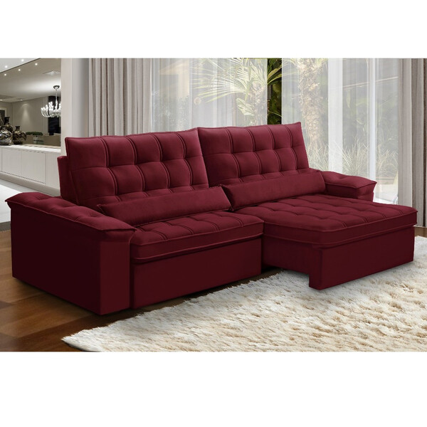 Sofá 4 Lugares Retrátil Reclinável Veludo 250cm Bipartido Fir