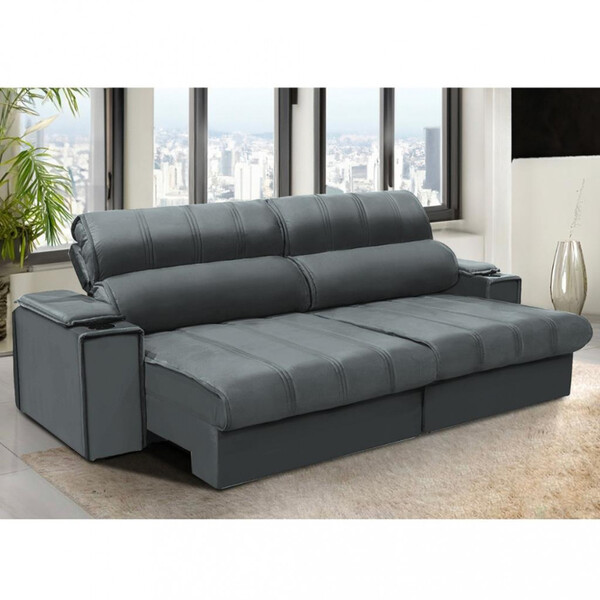 Sofá 4 Lugares Retrátil Reclinável Veludo 250cm Oklahoma Requ