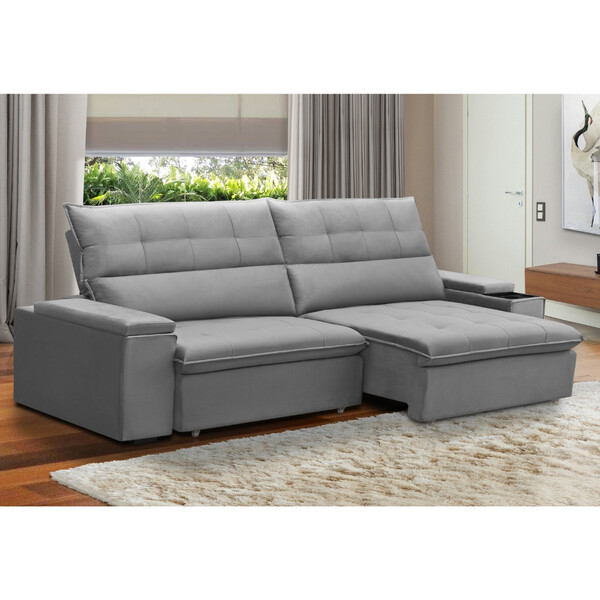 Sofá 4 Lugares Retrátil Reclinável Veludo 250cm Parma Ferguile