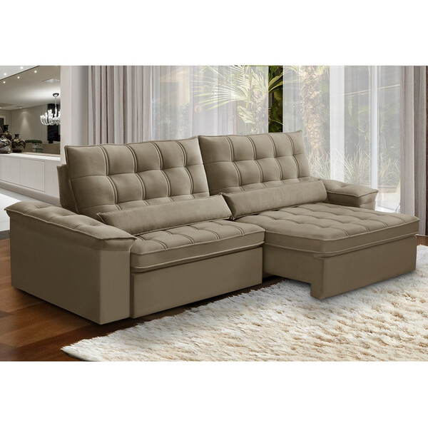 Sofá 4 Lugares Retrátil Reclinável Veludo 290cm Bipartido Fir