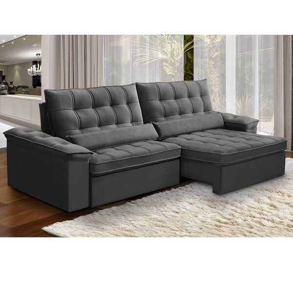 Sofá 4 Lugares Retrátil Reclinável Veludo 290cm Bipartido Fir