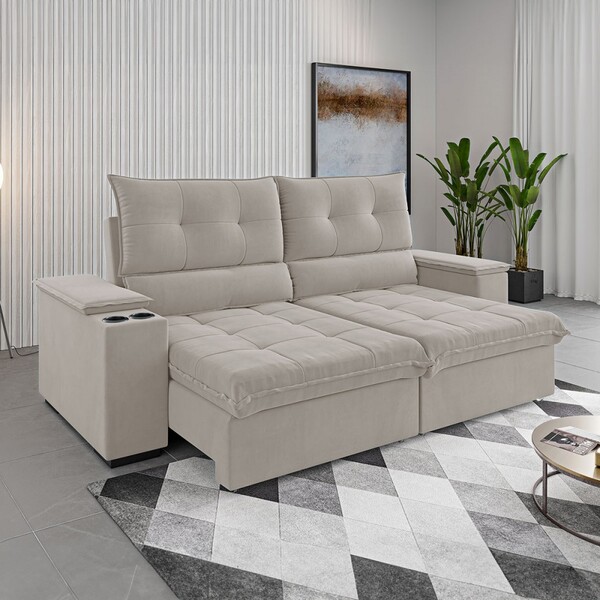 Sofá 4 Lugares Santiago Retrátil E Reclinável Marfim - Viero