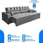 Sofá 4 Lugares Smart 262cm Retrátil Carregamento Usb Cinza