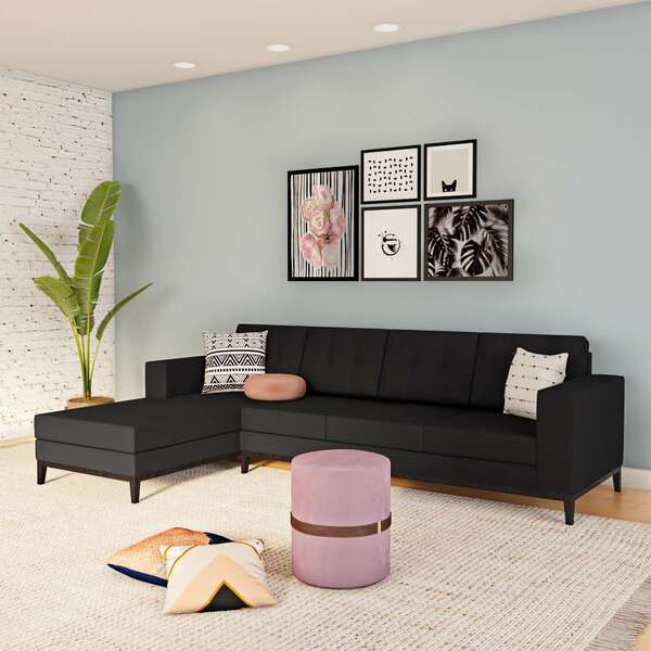 Sofá 4 Lugares Surprised Com Chaise Esquerdo Pés E Base Em Ma