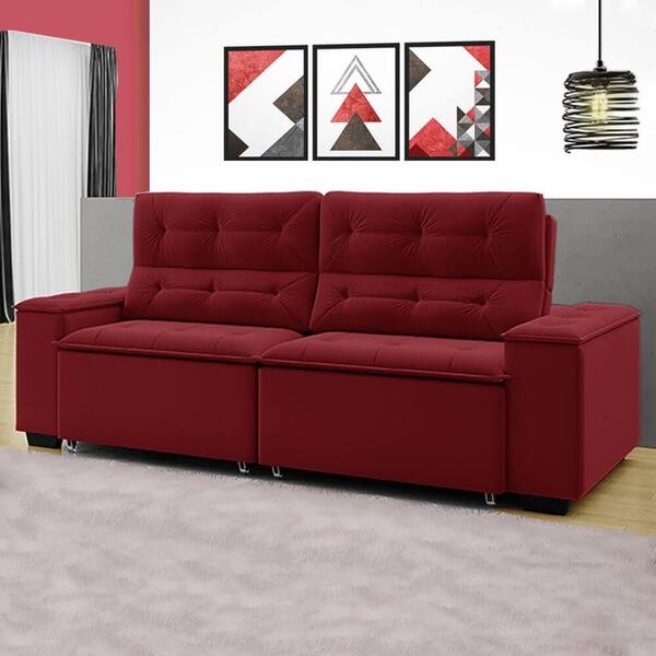 Sofá 4 Lugares Ucrânia Bipartido Veludo Vermelho