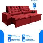 Sofá 4 Lugares Vermelho Retrátil 2,52m 3 Portas Usb