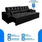 Sofá 5 Lugares 302cm Preto Retrátil Reclinável 3 Portas Usb