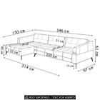 Sofá 5 Lugares 346cm Com Chaise Esquerdo Eko Couro Castanho Z