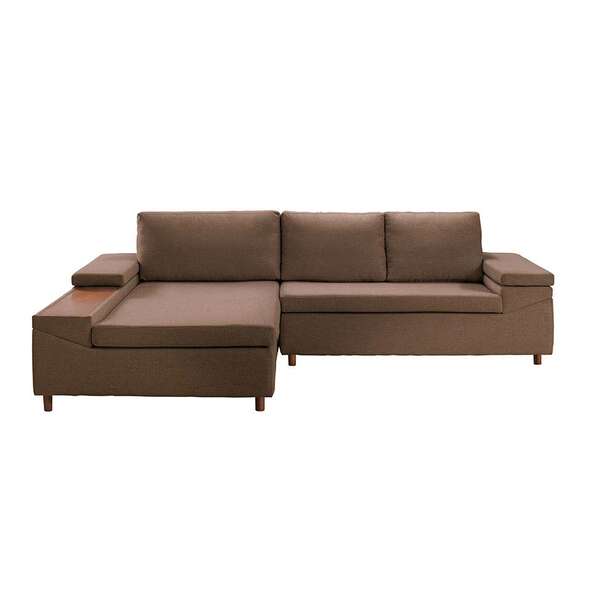 Sofá 5 Lugares Com Chaise Esquerdo Clássico Linho Marrom