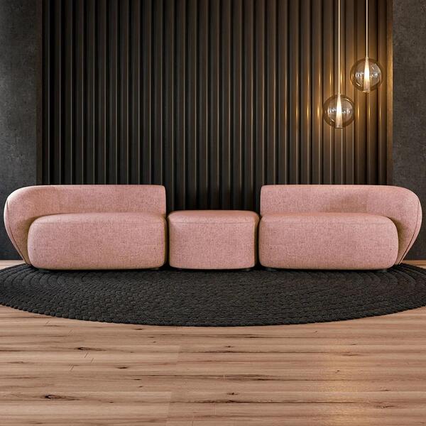 Sofá 5 Lugares Com Puff 382cm Orgânico Lyor Linho Salmão Z55