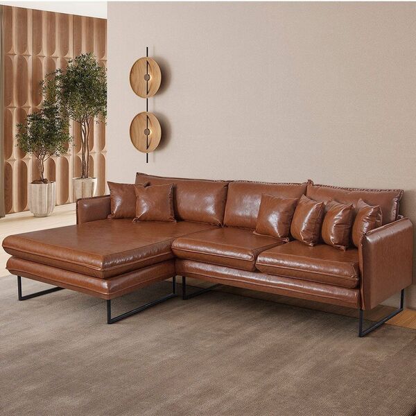 Sofá 5 Lugares Corino 92cm X 284cm Ricco Caramelo