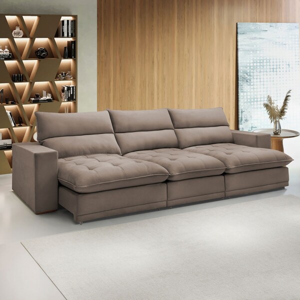 Sofá 5 Lugares Martinho Retrátil 20587 Veludo Bege Escuro - C