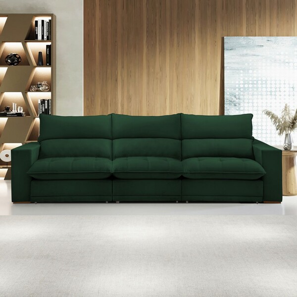 Sofá 5 Lugares Martinho Retrátil 20587 Veludo Verde  - Celflex