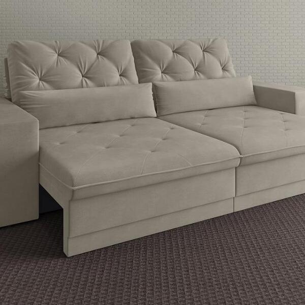 Sofá 5 Lugares Net Royale Assento Retrátil E Reclinável Areia