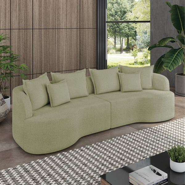 Sofá 5 Lugares Orgânico Living 290cm Mersa Bouclê Verde K01 -