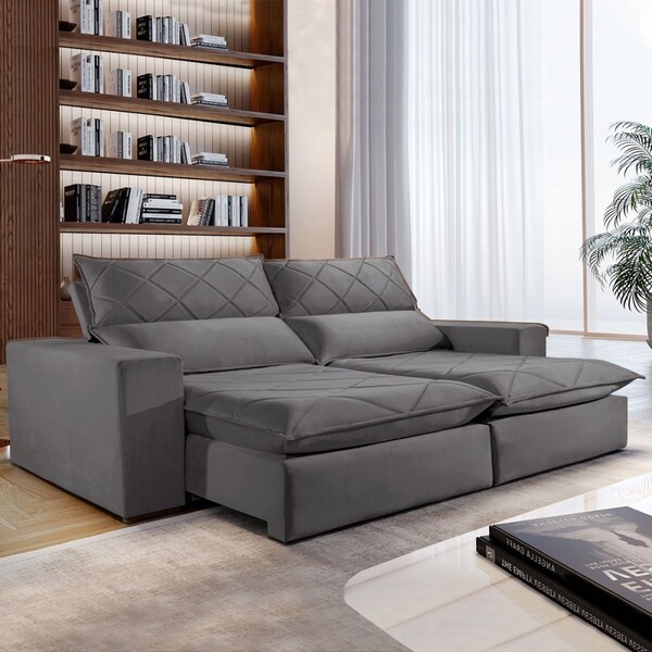 Sofá 5 Lugares Porto Retrátil E Reclinável Cinza - Celflex