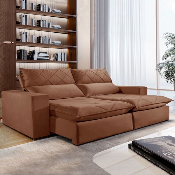 Sofá 5 Lugares Porto Retrátil E Reclinável Ferrugem - Celflex