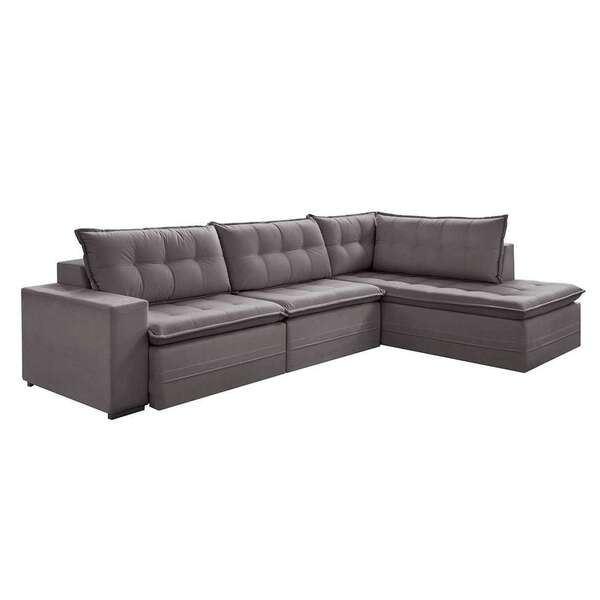 Sofá 5 Lugares Presidente Com Chaise Direito Veludo Cinza 296