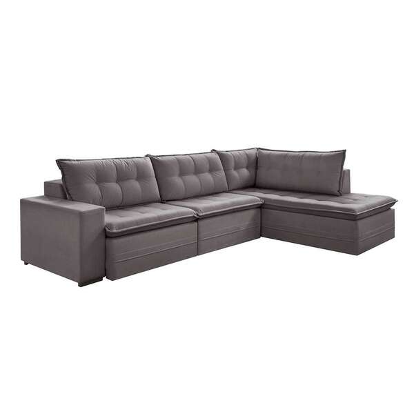 Sofá 5 Lugares Presidente Com Chaise Direito Veludo Cinza 366