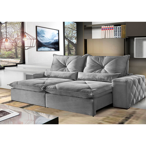 Sofá 5 Lugares Retrátil E Reclinável 2,90m Fusion Veludo Cinz